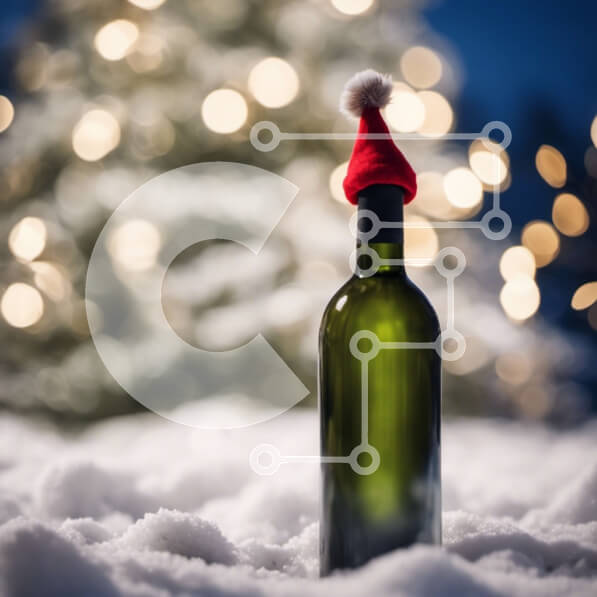 Intra Συλλεκτικό Ξύλινο Παζλ Plywood  4mm - Εορταστικό μπουκάλι κρασιού με καπέλο Άγιου Βασίλη και χριστουγεννιάτικο δέντρο Σε Ξύλινο Κουτί - Διαστάσεις: 10x10 cm – 25 κομμάτια