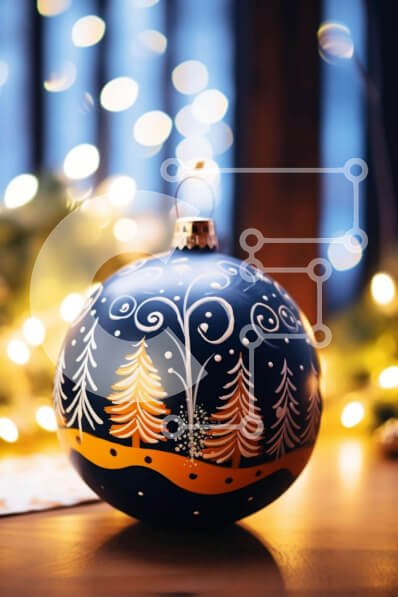 Intra Συλλεκτικό Ξύλινο Παζλ Plywood  4mm - Μπλε μπάλα με δέντρα και νιφάδες χιονιού - εορταστική διακόσμηση Σε Ξύλινο Κουτί - Διαστάσεις: 10x10 cm – 25 κομμάτια