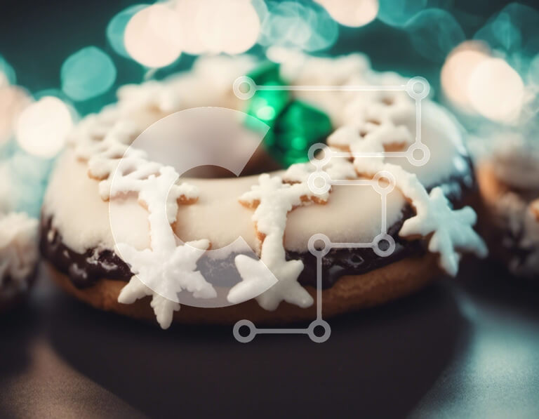 Σετ των 2 Intra Συλλεκτικό Ξύλινο Παζλ Plywood  4mm - Νόστιμα ντόνατς με νιφάδες χιονιού στο γιορτινό τραπέζι Σε Ξύλινο Κουτί - Διαστάσεις: 10x10 cm – 25 κομμάτια