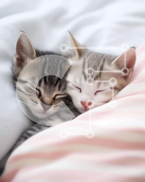 Σετ των 2 Intra Συλλεκτικό Ξύλινο Παζλ Plywood  4mm - Δύο γατάκια που κοιμούνται σε ένα κρεβάτι με ροζ και λευκές κουβέρτες Σε Ξύλινο Κουτί - Διαστάσεις: 10x10 cm – 25 κομμάτια