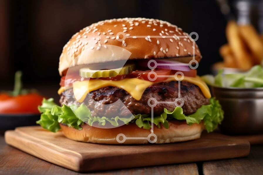 Σετ των 2 Intra Συλλεκτικό Ξύλινο Παζλ Plywood  4mm - Ζουμερό Cheeseburger με φρέσκα λαχανικά σε ξύλινη σανίδα Σε Ξύλινο Κουτί - Διαστάσεις: 10x10 cm – 25 κομμάτια