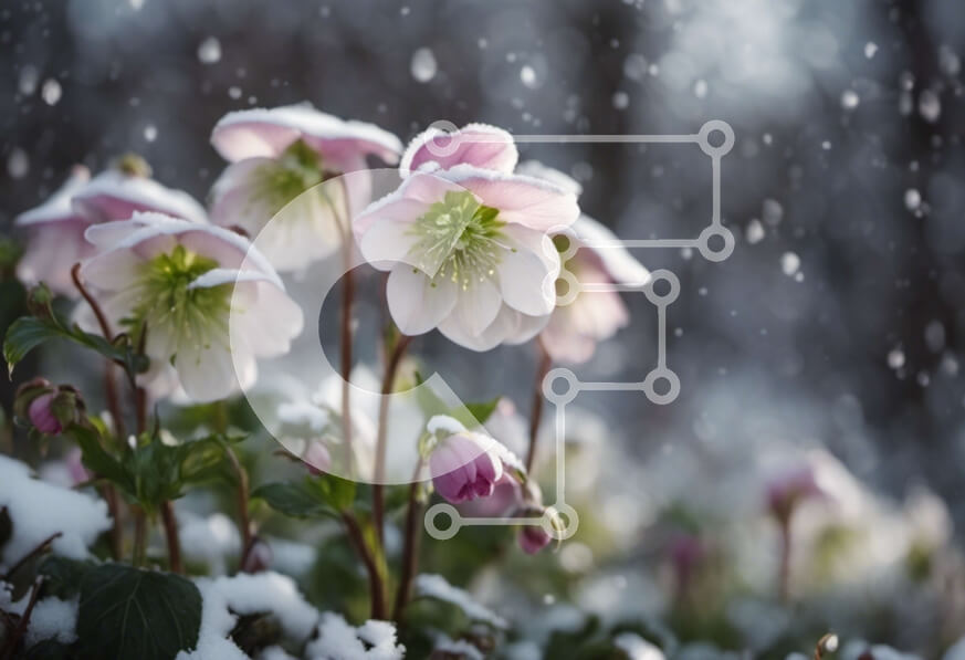 Intra Συλλεκτικό Ξύλινο Παζλ Plywood  4mm - Ροζ λουλούδια στο χιόνι Σε Ξύλινο Κουτί - Διαστάσεις: 10x10 cm – 25 κομμάτια