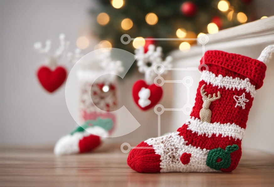 Intra Συλλεκτικό Ξύλινο Παζλ Plywood  4mm - Πλεκτές κάλτσες με διακοσμητικά με καρδιά και ελαφοκέρατα Σε Ξύλινο Κουτί - Διαστάσεις: 10x10 cm – 25 κομμάτια