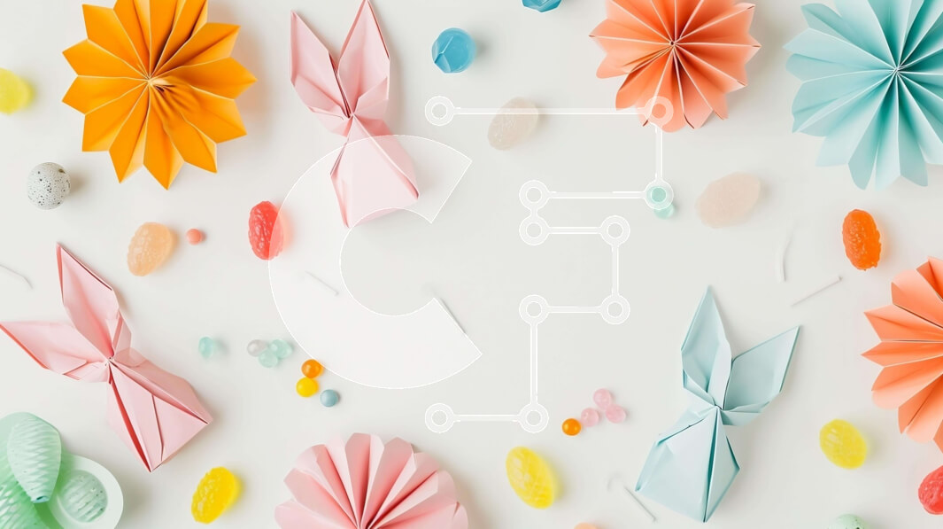 Intra Συλλεκτικό Ξύλινο Παζλ Plywood  4mm - Πολύχρωμες πασχαλινές διακοσμήσεις με κουνελάκια Origami και μπαστούνια καραμελών Σε Ξύλινο Κουτί - Διαστάσεις: 10x10 cm – 25 κομμάτια