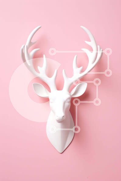 Intra Συλλεκτικό Ξύλινο Παζλ Plywood  4mm - Κεφάλι λευκού ελαφιού σε ροζ φόντο Σε Ξύλινο Κουτί - Διαστάσεις Puzzle: 10x10 cm – 25 κομμάτια