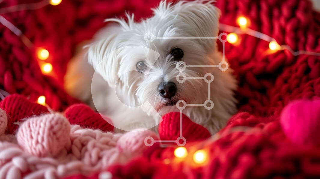 Intra Συλλεκτικό Ξύλινο Παζλ Plywood  4mm - Γιορτή του Αγίου Βαλεντίνου με ένα μικρό λευκό σκυλάκι και πολύχρωμα φώτα σε σχήμα καρδιάς Σε Ξύλινο Κουτί - Διαστάσεις: 10x10 cm – 25 κομμάτια