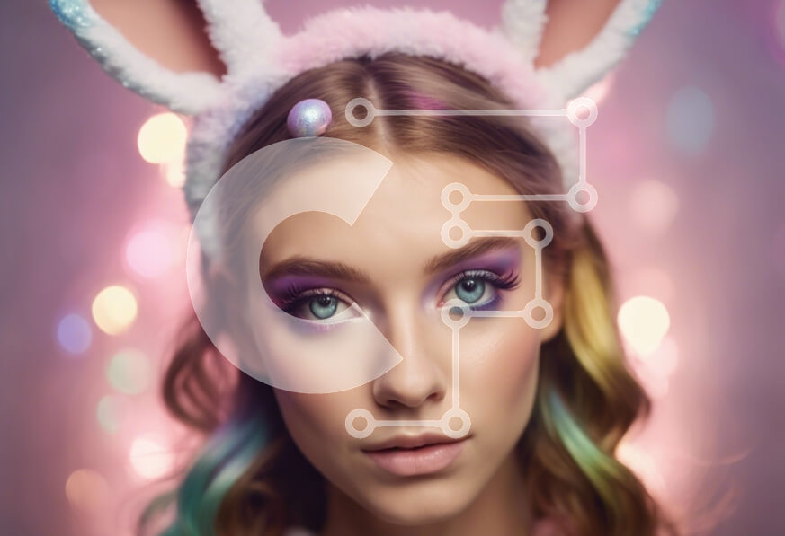 Intra Συλλεκτικό Ξύλινο Παζλ Plywood  4mm - Νεαρή γυναίκα με αυτιά λαγουδάκι και πολύχρωμο μακιγιάζ για τις διακοπές του Πάσχα Σε Ξύλινο Κουτί - Διαστάσεις: 10x10 cm – 25 κομμάτια