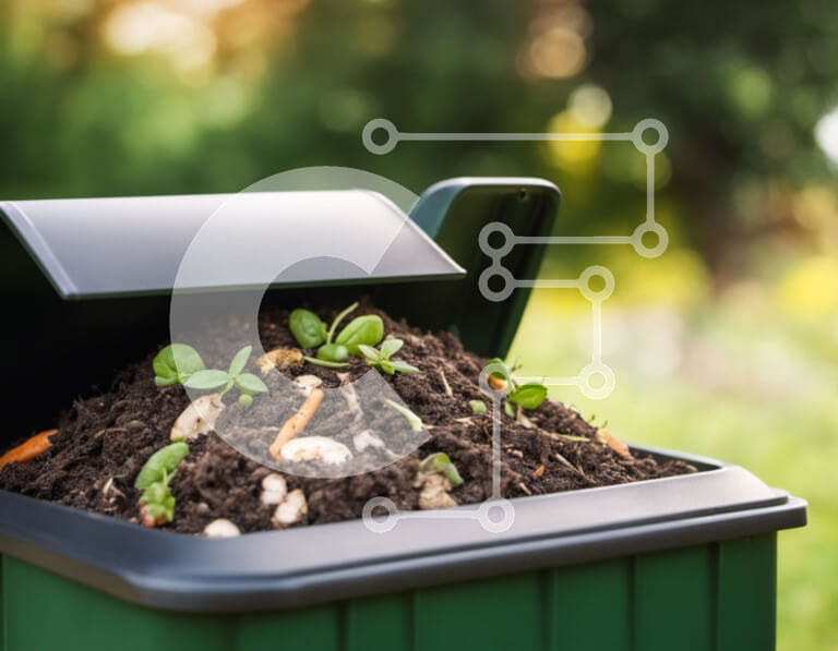 Intra Συλλεκτικό Ξύλινο Παζλ Plywood  4mm - Πράσινος κάδος απορριμμάτων με φυτά για κηπουρική ή κομποστοποίηση Σε Ξύλινο Κουτί - Διαστάσεις: 10x10 cm – 25 κομμάτια