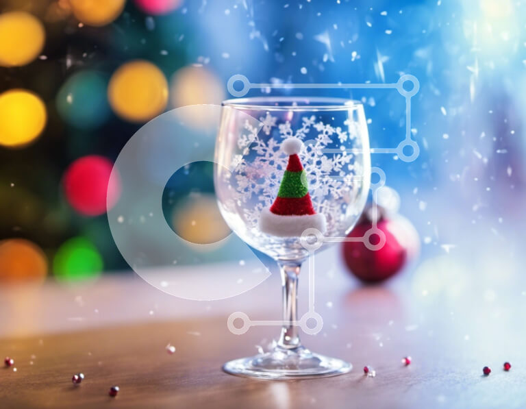 Intra Συλλεκτικό Ξύλινο Παζλ Plywood  4mm - Διακοσμητικό ποτήρι κρασιού με καπέλο Santa με νιφάδες χιονιού Σε Ξύλινο Κουτί - Διαστάσεις: 10x10 cm – 25 κομμάτια