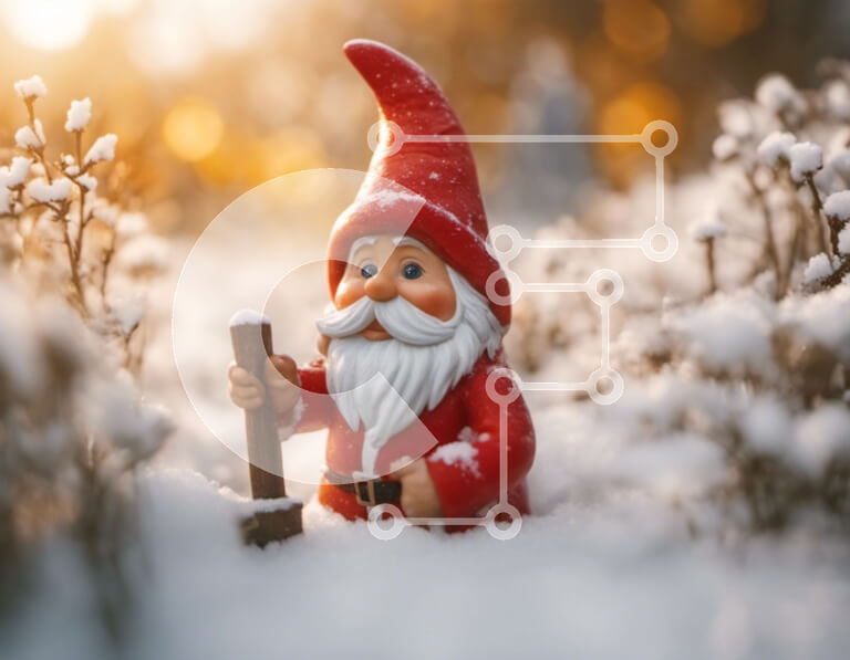 Intra Συλλεκτικό Ξύλινο Παζλ Plywood  4mm - Κόκκινο ειδώλιο Gnome στο χιόνι με τσεκούρι Σε Ξύλινο Κουτί - Διαστάσεις Puzzle: 10x10 cm – 25 κομμάτια