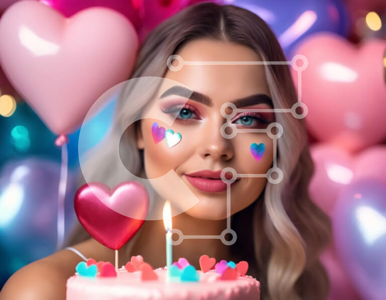 Intra Συλλεκτικό Ξύλινο Παζλ Plywood  4mm - Νεαρή γυναίκα που γιορτάζει γενέθλια με ροζ και κόκκινο μακιγιάζ Σε Ξύλινο Κουτί - Διαστάσεις Puzzle: 10x10 cm – 25 κομμάτια