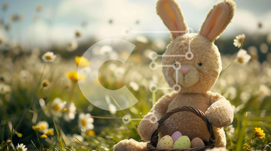 Intra Συλλεκτικό Ξύλινο Παζλ Plywood  4mm - Πασχαλινό λαγουδάκι με πασχαλινό καλάθι και αυγά στο γρασίδι Σε Ξύλινο Κουτί - Διαστάσεις: 10x10 cm – 25 κομμάτια