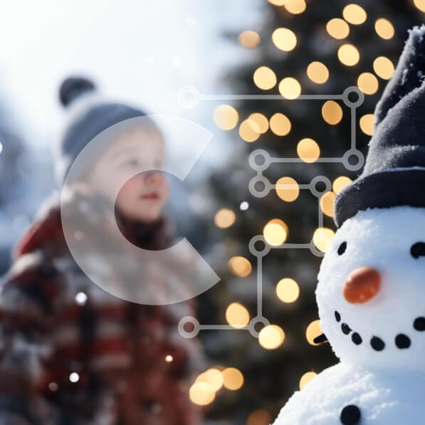 Intra Συλλεκτικό Ξύλινο Παζλ Plywood  4mm - Χιονάνθρωπος και χριστουγεννιάτικο δέντρο το χειμώνα Σε Ξύλινο Κουτί - Διαστάσεις Puzzle: 10x10 cm – 25 κομμάτια