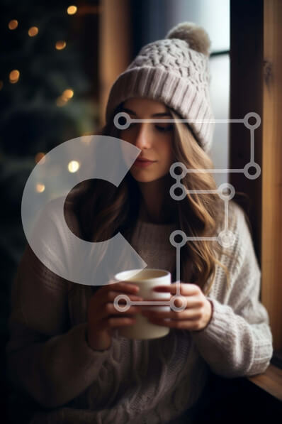 Intra Συλλεκτικό Ξύλινο Παζλ Plywood  4mm - Γυναίκα με παγωμένο καφέ από το χριστουγεννιάτικο δέντρο Σε Ξύλινο Κουτί - Διαστάσεις Puzzle: 10x10 cm – 25 κομμάτια