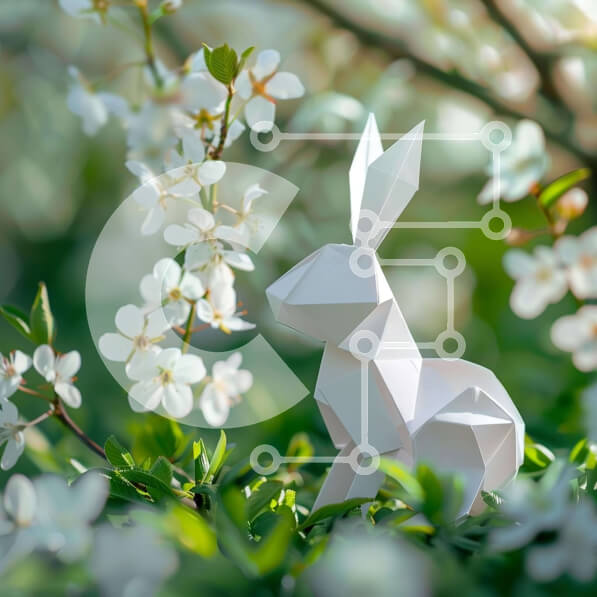 Intra Συλλεκτικό Ξύλινο Παζλ Plywood  4mm - Λευκό κουνέλι Origami σε γρασίδι με λουλούδια Σε Ξύλινο Κουτί - Διαστάσεις: 10x10 cm – 25 κομμάτια