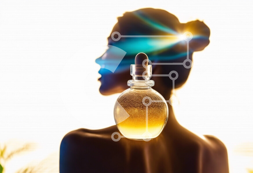 Intra Συλλεκτικό Ξύλινο Παζλ Plywood  4mm - Γυναίκα που κρατά το μπουκάλι αρώματος σιλουέτα Σε Ξύλινο Κουτί - Διαστάσεις Puzzle: 10x10 cm – 25 κομμάτια