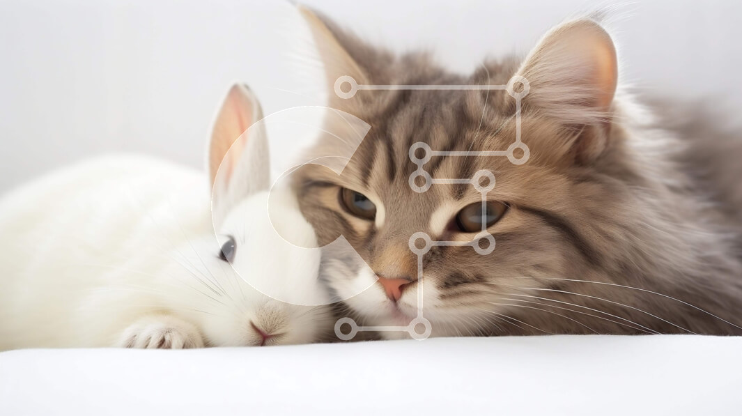 Σετ των 2 Intra Συλλεκτικό Ξύλινο Παζλ Plywood  4mm - Γάτα και κουνέλι που αγκαλιάζουν μαζί στο κρεβάτι Σε Ξύλινο Κουτί - Διαστάσεις: 10x10 cm – 25 κομμάτια