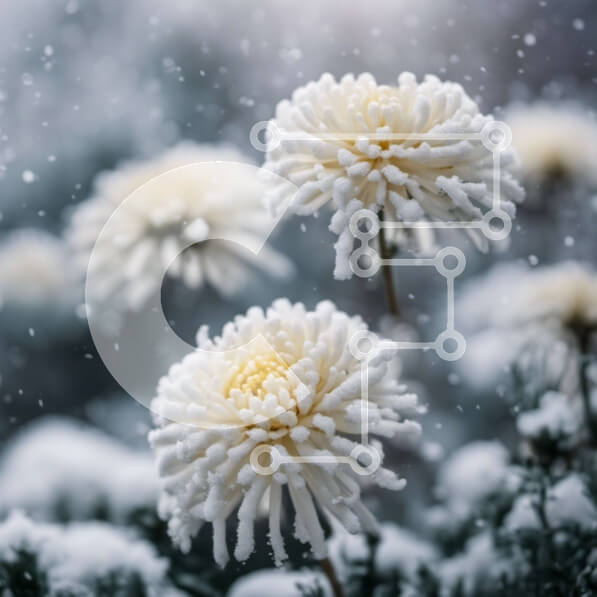 Intra Συλλεκτικό Ξύλινο Παζλ Plywood  4mm - Λευκά λουλούδια καλυμμένα στο χιόνι Σε Ξύλινο Κουτί - Διαστάσεις: 10x10 cm – 25 κομμάτια