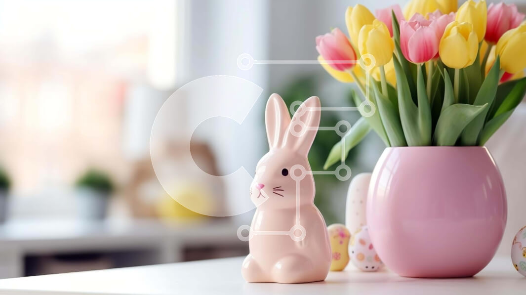 Intra Συλλεκτικό Ξύλινο Παζλ Plywood  4mm - Πασχαλινό λαγουδάκι με τουλίπες και πασχαλινά αυγά Σε Ξύλινο Κουτί - Διαστάσεις Puzzle: 10x10 cm – 25 κομμάτια