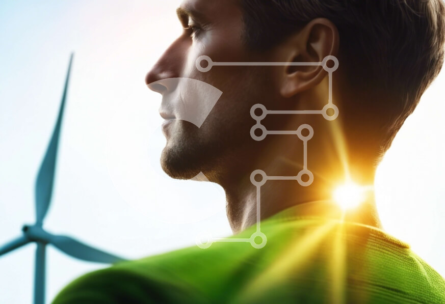 Intra Συλλεκτικό Ξύλινο Παζλ Plywood  4mm - Άτομο που στέκεται μπροστά από τις ανεμογεννήτριες με ένα πράσινο πουκάμισο Σε Ξύλινο Κουτί - Διαστάσεις: 10x10 cm – 25 κομμάτια