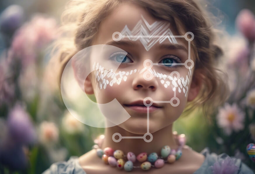 Intra Συλλεκτικό Ξύλινο Παζλ Plywood  4mm - Νεαρό κορίτσι με λευκό χρώμα και μπλε μάτια που περιβάλλεται από λουλούδια Σε Ξύλινο Κουτί - Διαστάσεις Puzzle: 10x10 cm – 25 κομμάτια