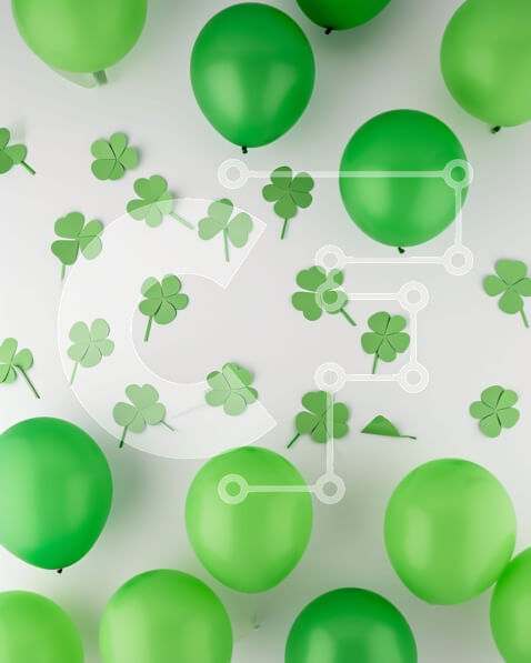 Intra Συλλεκτικό Ξύλινο Παζλ Plywood  4mm - Πράσινα μπαλόνια και κοψίματα με τριφύλλι για διακοσμήσεις της ημέρας του Αγίου Πατρικίου Σε Ξύλινο Κουτί - Διαστάσεις: 10x10 cm – 25 κομμάτια