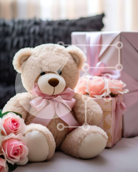 Intra Συλλεκτικό Ξύλινο Παζλ Plywood  4mm - Αξιολάτρευτο αρκουδάκι με ροζ τριαντάφυλλα και κουτί δώρου Σε Ξύλινο Κουτί - Διαστάσεις Puzzle: 10x10 cm – 25 κομμάτια