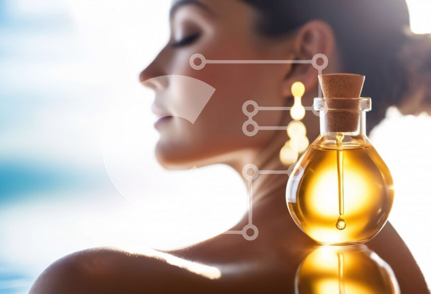 Intra Συλλεκτικό Ξύλινο Παζλ Plywood  4mm - Γυναίκα που κρατά μπουκάλι λαδιού για αρωματοθεραπεία Σε Ξύλινο Κουτί - Διαστάσεις Puzzle: 10x10 cm – 25 κομμάτια