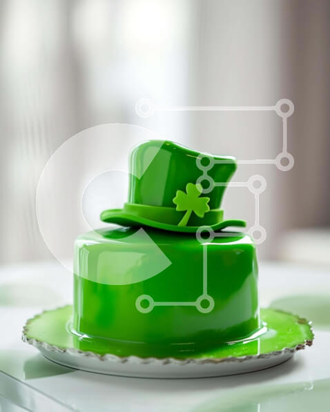 Σετ των 2 Intra Συλλεκτικό Ξύλινο Παζλ Plywood  4mm - Πράσινο κέικ με ιρλανδικό καπέλο τριφύλλι διακόσμηση Σε Ξύλινο Κουτί - Διαστάσεις: 10x10 cm – 25 κομμάτια