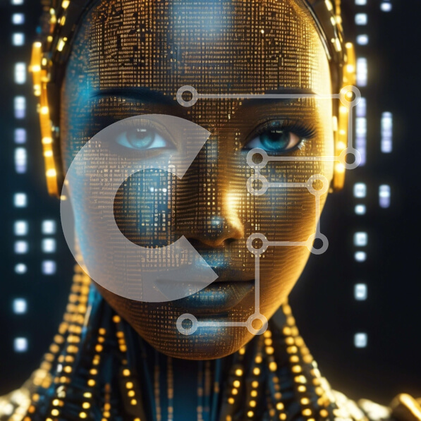 Intra Συλλεκτικό Ξύλινο Παζλ Plywood  4mm - Φουτουριστική γυναίκα με λαμπερά μάτια και ρομποτικά χαρακτηριστικά προσώπου Σε Ξύλινο Κουτί - Διαστάσεις Puzzle: 10x10 cm – 25 κομμάτια