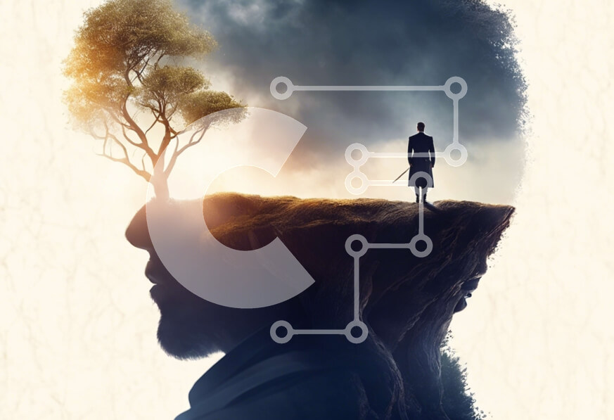 Intra Συλλεκτικό Ξύλινο Παζλ Plywood  4mm - Σουρεαλιστικό τοπίο με ανθρώπινες μορφές και δέντρο Σε Ξύλινο Κουτί - Διαστάσεις Puzzle: 10x10 cm – 25 κομμάτια