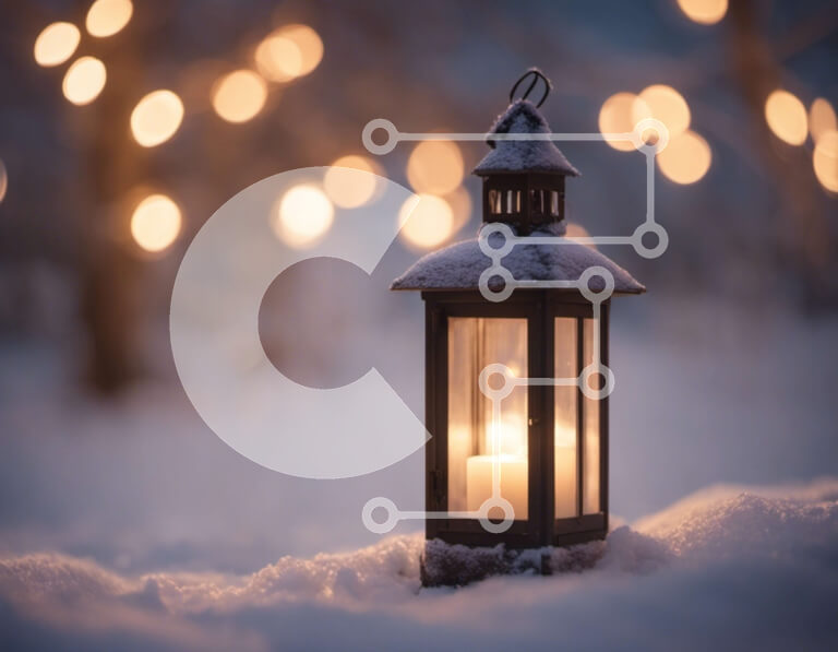 Intra Συλλεκτικό Ξύλινο Παζλ Plywood  4mm - Χιονισμένο φανάρι που φωτίζεται από το φως των κεριών Σε Ξύλινο Κουτί - Διαστάσεις Puzzle: 10x10 cm – 25 κομμάτια