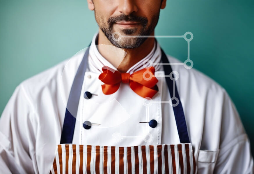 Intra Συλλεκτικό Ξύλινο Παζλ Plywood  4mm - Σεφ φορώντας ένα πορτοκαλί παπιγιόν ποζάρει στην κάμερα Σε Ξύλινο Κουτί - Διαστάσεις Puzzle: 10x10 cm – 25 κομμάτια