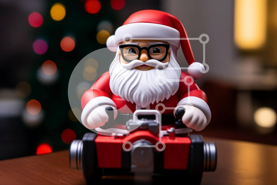 Intra Συλλεκτικό Ξύλινο Παζλ Plywood  4mm - Ειδώλιο Άγιου Βασίλη που καβαλάει σε ένα παλιομοδίτικο αυτοκίνητο με εορταστικά φώτα Σε Ξύλινο Κουτί - Διαστάσεις: 10x10 cm – 25 κομμάτια