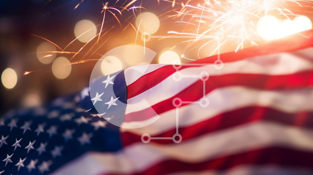 Intra Συλλεκτικό Ξύλινο Παζλ Plywood  4mm - Αμερικανική σημαία με πυροτεχνήματα και βεγγαλικά στις 4 Ιουλίου Σε Ξύλινο Κουτί - Διαστάσεις: 10x10 cm – 25 κομμάτια