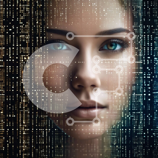 Intra Συλλεκτικό Ξύλινο Παζλ Plywood  4mm - Αφηρημένο ψηφιακό μοτίβο γυναικείου προσώπου σε δυαδικό κώδικα Σε Ξύλινο Κουτί - Διαστάσεις Puzzle: 10x10 cm – 25 κομμάτια