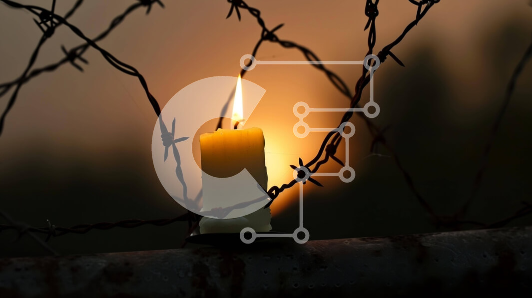 Intra Συλλεκτικό Ξύλινο Παζλ Plywood  4mm - Σιλουέτα κεριών στο συρματόπλεγμα στο ηλιοβασίλεμα Σε Ξύλινο Κουτί - Διαστάσεις Puzzle: 10x10 cm – 25 κομμάτια