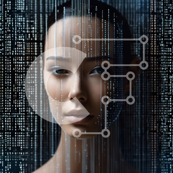 Intra Συλλεκτικό Ξύλινο Παζλ Plywood  4mm - Μανεκέν με ψηφιακό πρόσωπο που αντιπροσωπεύει την τεχνητή νοημοσύνη και την εικονική πραγματικότητα Σε Ξύλινο Κουτί - Διαστάσεις Puzzle: 10x10 cm – 25 κομμάτια