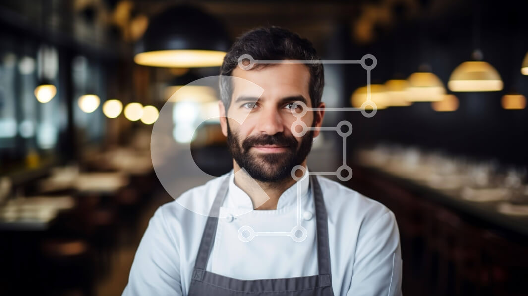 Intra Συλλεκτικό Ξύλινο Παζλ Plywood  4mm - Άνδρας σεφ σε μια άδεια τραπεζαρία Σε Ξύλινο Κουτί - Διαστάσεις Puzzle: 10x10 cm – 25 κομμάτια