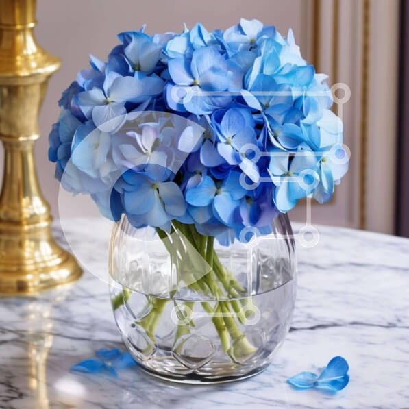 Σετ των 2 Intra Συλλεκτικό Ξύλινο Παζλ Plywood  4mm - Μπλε λουλούδια σε γυάλινο βάζο σε μαρμάρινο τραπέζι με πεταλούδες Σε Ξύλινο Κουτί - Διαστάσεις: 10x10 cm – 25 κομμάτια