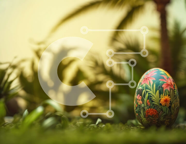 Intra Συλλεκτικό Ξύλινο Παζλ Plywood  4mm - Πολύχρωμο Πασχαλινό αυγό στη χλόη με τους φοίνικες Σε Ξύλινο Κουτί - Διαστάσεις: 10x10 cm – 25 κομμάτια