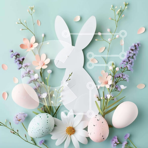 Intra Συλλεκτικό Ξύλινο Παζλ Plywood  4mm - Πασχαλινό πάρτι με λαγουδάκι, αυγά και λουλούδια Σε Ξύλινο Κουτί - Διαστάσεις: 10x10 cm – 25 κομμάτια