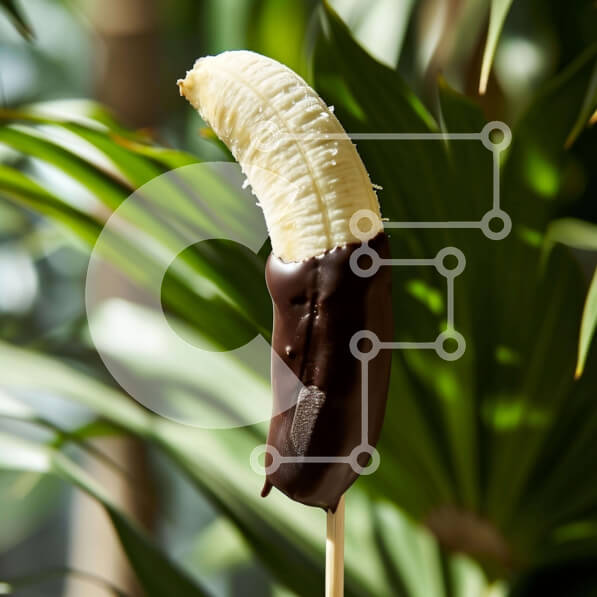 Σετ των 2 Intra Συλλεκτικό Ξύλινο Παζλ Plywood  4mm - Μπανάνα βουτηγμένη σε σοκολάτα με βρώσιμο ραβδί και φοίνικες Σε Ξύλινο Κουτί - Διαστάσεις: 10x10 cm – 25 κομμάτια