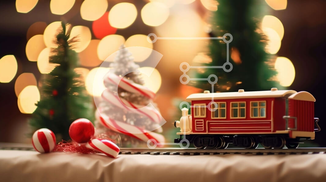 Intra Συλλεκτικό Ξύλινο Παζλ Plywood  4mm - Κόκκινο παιχνίδι τρένο με καλάμια καραμελών και χριστουγεννιάτικα δέντρα Σε Ξύλινο Κουτί - Διαστάσεις: 10x10 cm – 25 κομμάτια