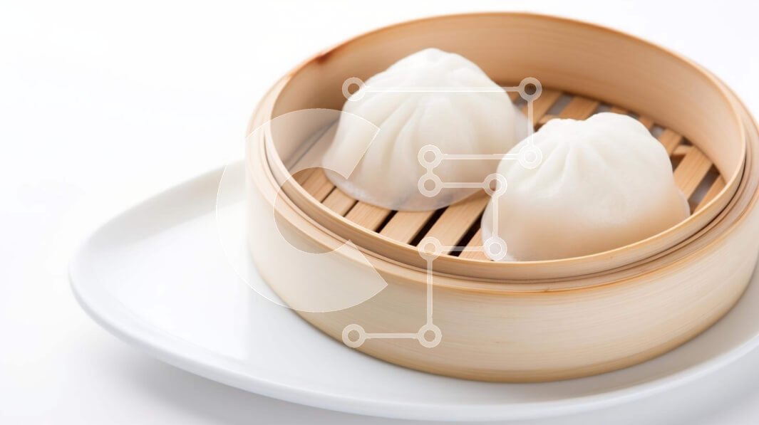 Σετ των 2 Intra Συλλεκτικό Ξύλινο Παζλ Plywood  4mm - Ζυμαρικά στον ατμό σε ατμόπλοιο μπαμπού σε λευκό πιάτο Σε Ξύλινο Κουτί - Διαστάσεις: 10x10 cm – 25 κομμάτια