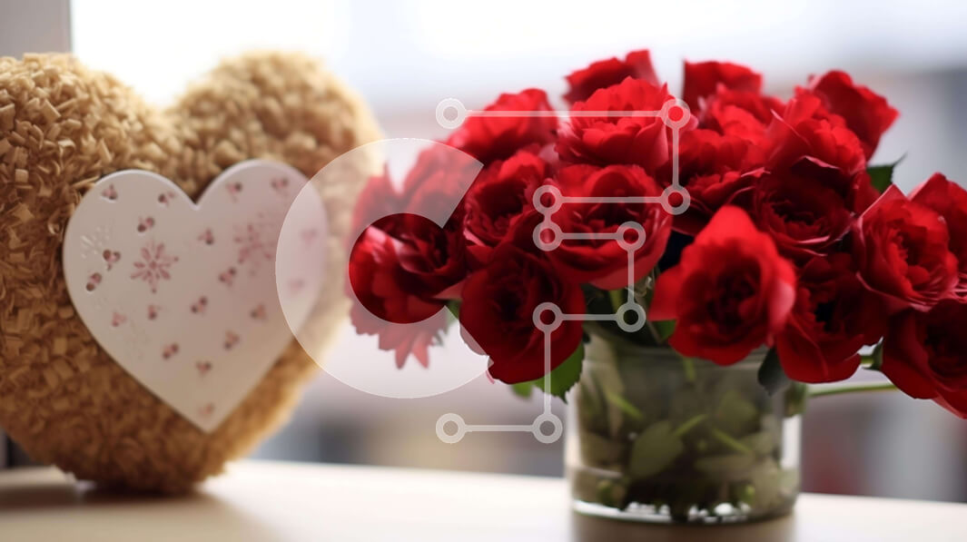 Intra Συλλεκτικό Ξύλινο Παζλ Plywood  4mm - Τριαντάφυλλα και αρκουδάκι του Αγίου Βαλεντίνου με κάρτα σε σχήμα καρδιάς Σε Ξύλινο Κουτί - Διαστάσεις Puzzle: 10x10 cm – 25 κομμάτια