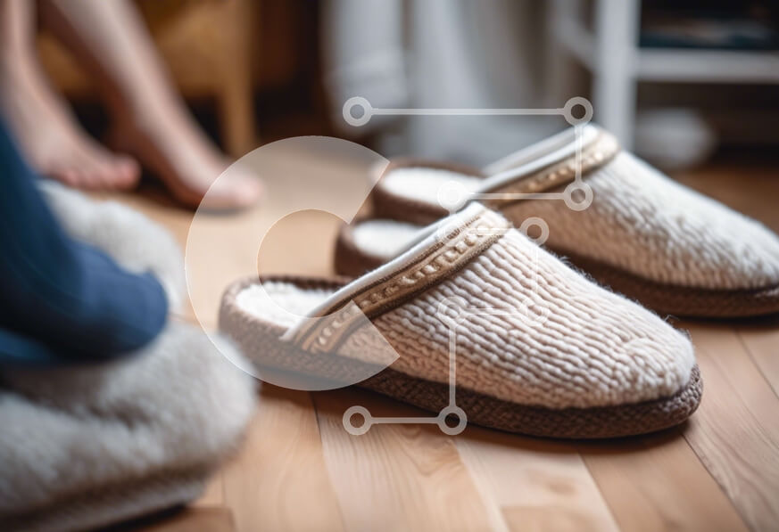 Intra Συλλεκτικό Ξύλινο Παζλ Plywood  4mm - Ζευγάρι παντόφλες σε ξύλινο πάτωμα Σε Ξύλινο Κουτί - Διαστάσεις Puzzle: 10x10 cm – 25 κομμάτια