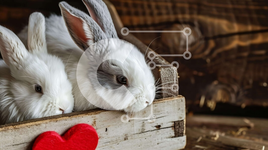 Intra Συλλεκτικό Ξύλινο Παζλ Plywood  4mm - Δύο λευκά κουνέλια που κάθονται σε ένα ξύλινο κουτί Σε Ξύλινο Κουτί - Διαστάσεις: 10x10 cm – 25 κομμάτια