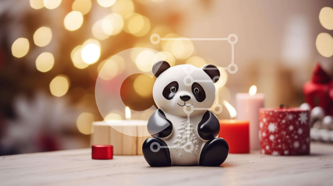 Intra Συλλεκτικό Ξύλινο Παζλ Plywood  4mm - Ασπρόμαυρο ειδώλιο αρκούδας Panda σε κηροπήγια Σε Ξύλινο Κουτί - Διαστάσεις Puzzle: 10x10 cm – 25 κομμάτια