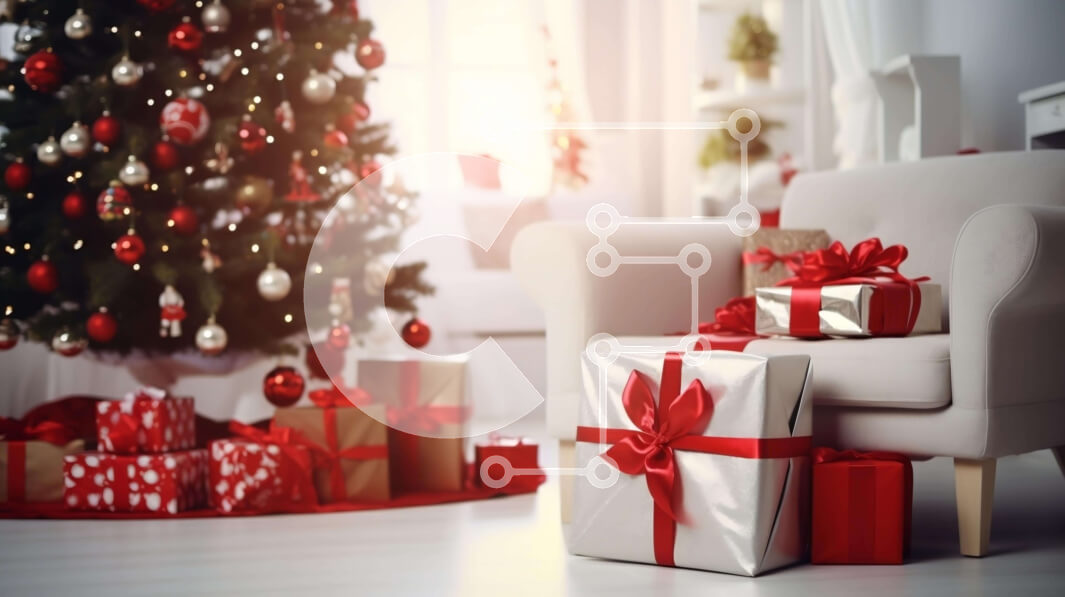 Intra Συλλεκτικό Ξύλινο Παζλ Plywood  4mm - Διακοσμημένο γιορτινό σαλόνι με χριστουγεννιάτικο δέντρο και δώρα Σε Ξύλινο Κουτί - Διαστάσεις Puzzle: 10x10 cm – 25 κομμάτια